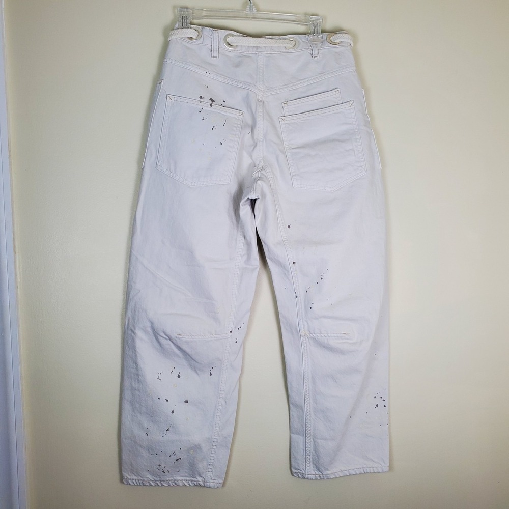We The Free People Moxie Paint Splatter Barrel Jeans Cargo Utility 26 Ivory - Picture 6 of 14